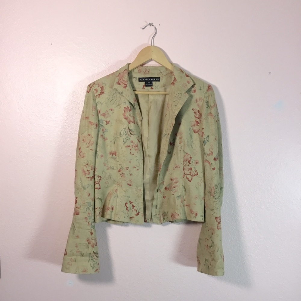 Vintage Ralph Lauren Linen Floral Roses Blazer Jacket